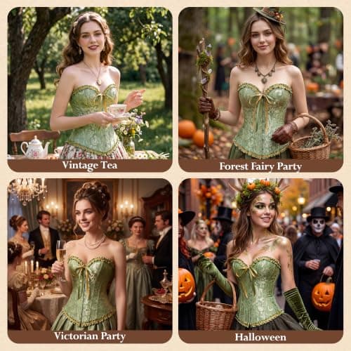 frawirshau Corsets for Women Plus Size Black Corset Sexy Bustier Corset Top Lingerie, Green, X-Large — view 4