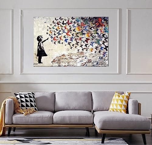 Banksy Wall Art Graffiti Street Giclee Canvas Paintings Poster and Prints Kid Graffiti Wall Pictures girl Figure Street Graffiti Picture Artwork Modern Framed Art for Home Wall Decor -24" Wx36 H — view 2