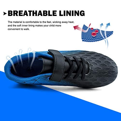 brooman Kids Firm Ground Soccer Cleats Girls Boys Athletic Football Shoes (1 JA,Black Blue) — view 3