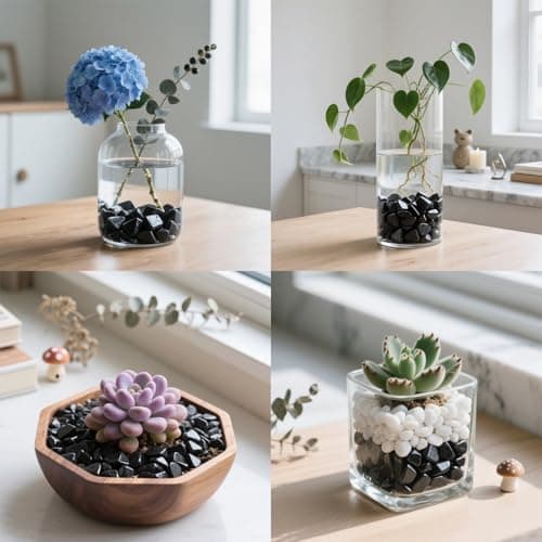 435g Decorative Stones Natural Black Obsidian Aquarium Gravel Decor Polished Pebbles Crushed Quartz Irregular Shaped Bulk Vase Filler Succulent Rocks — view 3