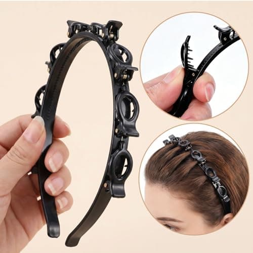 Wanmu 4 Pcs Headbands with Clips Hairpin Headband for Twisty Bangs Hairstyle Weave Bangs Toothed Clip Headbands for Women Girl Y2K Fashion Styling 90s Hair Accessories (Black, Brown) — view 2