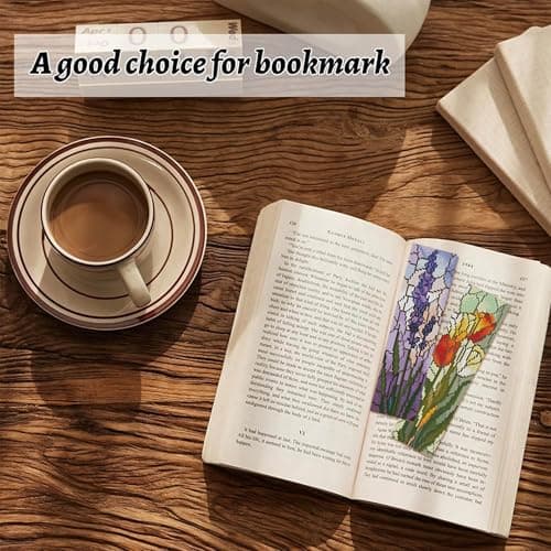 6 Pcs Cross Stitch Bookmark Kit for Adult Beginners,Broken Glass Flowers Cross Stitch Kits 14 CT DIY Cross Stitch Kits Adult Stamped Bookmark Embroidery Bookmarks Kit — view 2