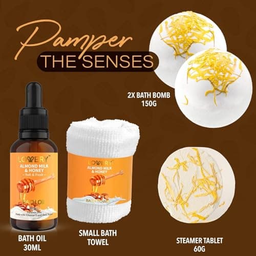 Gifts for Women Gift Basket for Women - 10 Pc Almond Milk & Honey Beauty & Personal Care Set - Home Bath Pampering Package for Relaxing - Spa Self Care Kit - Birthday, Mom, Anniversary Gift — view 2