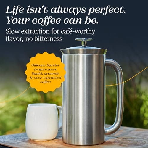 ESPRO Pro P7 Brushed Stainless Steel French Press 304 – Patented Double Walled Micro-Filter Insulated French Press Coffee Maker, Grit-Free Brew - Heat Resistant BPA Free - 18oz — view 7