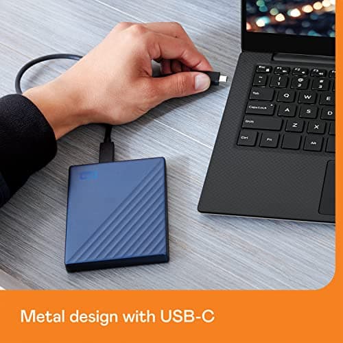WD 5TB My Passport Ultra, Blue, Portable External Hard Drive, backup software with defense against ransomware, and password protection, USB-C and USB 3.1 - WDBFTM0050BBL-WESN — view 4