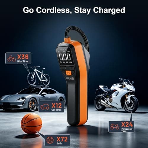 BEVA CAP02 Tire Inflator Portable Air Compressor, Fast Inflation Bike Pump with Digital Pressure Gauge and LED Light, 150PSI Portable Air Pump for Car Tires, Motorcycle, Bike, Ball — view 3