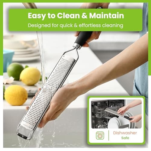 Spring Chef Stainless Steel Lemon Zester Grater with Handle - Garlic, Cheese, Parmesan, Nutmeg, Lime, Ginger Grater - Heavy Duty Kitchen Tool - Citrus Zester with Blade Cover - Fine Shred - Black — view 4