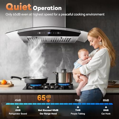 Range Hood 30 Inch, Tieasy Wall Mount Kitchen Hood with Ducted/Ductless Convertible Duct, Stainless Steel Chimney and Baffle Filters, Touch Control Fan Timer, LED Lights, 3 Speed Fan — view 6