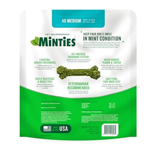 Minties Dental Chews for Dogs, 40 Count, Vet-Recommended Mint-Flavored Dental Dog Treats for Medium Dogs, Bones Clean Teeth, Fight Bad Breath, and Removes Plaque and Tartar — view 7