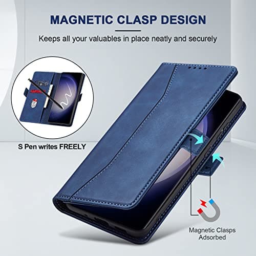 Jasonyu Flip Wallet Case for Samsung S23 Ultra,Leather Magnetic Folio Cover with Card Holder,Kickstand - TPU Shockproof Durable Protective Phone Case,Blue — view 2
