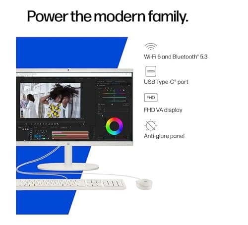 HP 22" All-in-One Desktop Computer, 8GB DDR5 RAM, 128GB UFS Storage,13th Gen Intel Quad-Core CPU, FHD VA Display, WiFi 6, Bluetooth 5.3, RJ45, USB-C (10Gbps), UHD Graphics, 720p Cam, Cashmere White — view 2