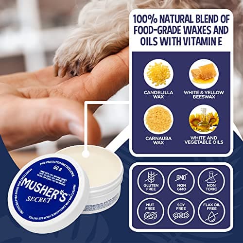 Musher's Secret Dog Paw Wax 60g – Lick Safe Moisturizer for Cracked Pads – Nose & Paw Care Balm – Helps Protect from Hot Pavement & Snow with Vitamin E