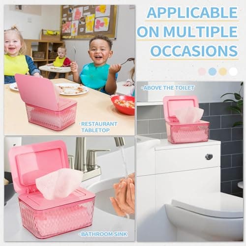 Whiidoom Wipes Dispenser, One-Handed Operation Wipe Holder for Baby & Adult, Seal-Designed Wipes Container for Bathroom Keep Diaper Wipes Fresh (Pink) — view 5