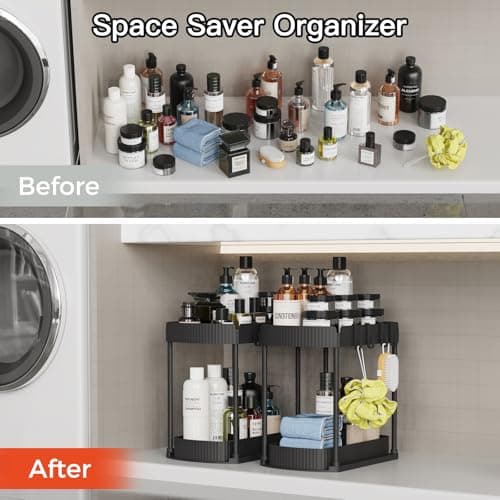 Ukeetap Multi-Purpose Pull-Out Storage Organizers, Under Sink/Cabinet Organizers and Storage for Bathroom & Kitchen, Black, 12.8 Inches, 2 Packs — view 4