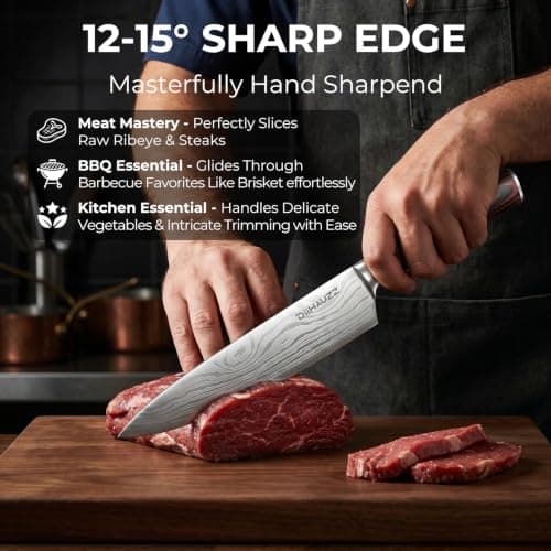 DiiHAUZZ Chef Knife, 8 Inch 5Cr15MoV High Carbon Stainless Steel Kitchen Knife with Ultra Sharp Edge, Ergonomic Pakkawood Handle, Sheath and Gift Box — view 3