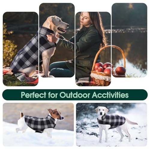 Kuoser Warm Dog Coat, Reversible Dog Jacket Waterproof Pet Winter Coat British Style Plaid Doggie Clothes Pet Dog Cold Weather Coats Cozy Snow Jacket Vest for Small Medium Large Dogs — view 5