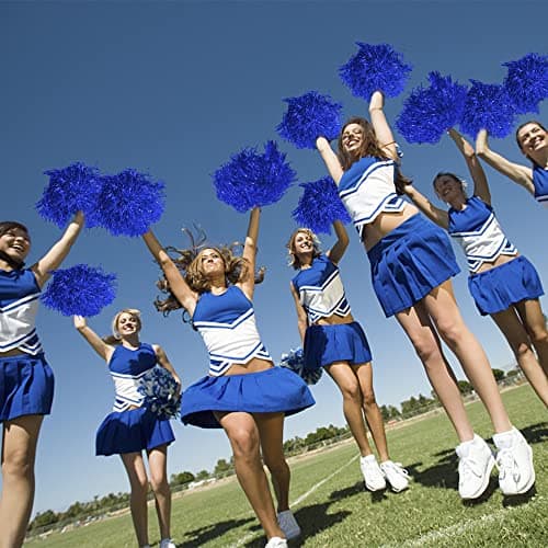 12PCS Blue Cheerleading Pom Poms Metallic Foil Cheer Pom Poms with Baton Handle for Game Sports Squads Dancing Party Football Basketball Club Spirit Sports — view 5