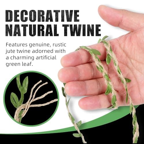 Radix Rope Natural Jute Twine with Green Leaf - 33 Feet (10 Meters) | Decorative Garden String for Gift Wrapping, Crafts, Wedding Decor