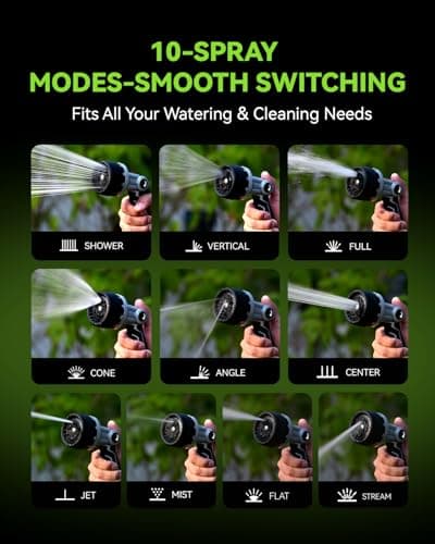 RAINPOINT Full-Metal Garden Hose Nozzle, Heavy Duty Water Hose Nozzle Sprayer With 10 Adjustable Patterns & High Flow,Thumb Control For Flow Adjustment, Ideal For Watering, Washing, Cleaning,Black — view 5