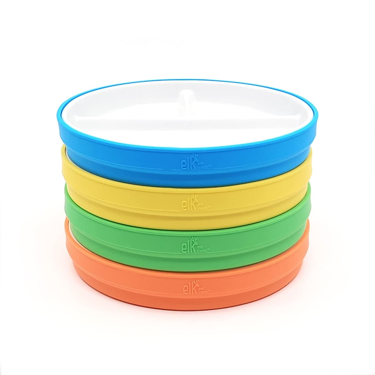 Elk and Friends Kids 6.7” Porcelain White Divided Plates with Silicone Sleeves | Suitable for Babies/Toddlers | Microwave & Dishwasher Safe | Non Slip Dinnerware | Snack Dishes | 4 Pack — view 20