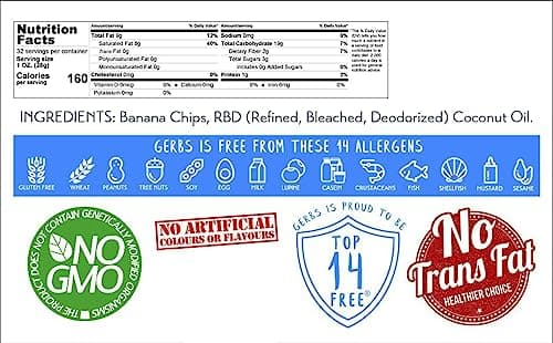 Gerbs Banana Chips Unsweetened, 2 LBS – Unsulfured & Preservative Free - Top 14 Allergy Friendly & Non GMO - Product of Philippines