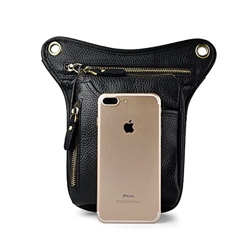 Le'aokuu Mens Genuine Leather Messenger Riding Hip Bum Waist Pack Drop Leg Cross Over Bag (211-5 Black 1) — view 3