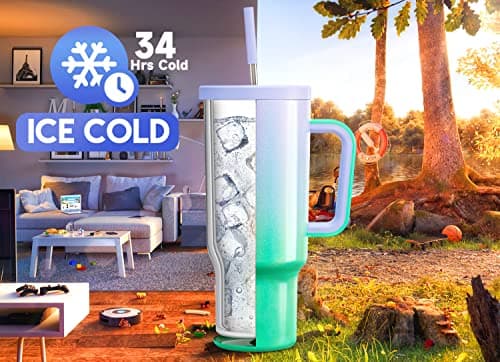 Meoky 40 oz Tumbler with Handle for Travel: Insulated Tumbler with Straw and Lid - 100% Leakproof Stainless Steel Water Bottle with Straw for Car Road Trips - Commuters Drivers Workers, Fairyland