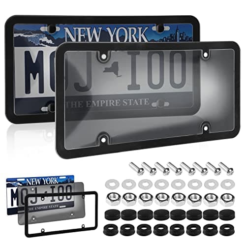 2 Pack Car Smoked License Plate Covers Frame Shield Combo - Unbreakable License Plate Tinted Cover Novelty Fits All Standard US Plates,Bubble Design License Plate Holder with Screws & Caps(Black)