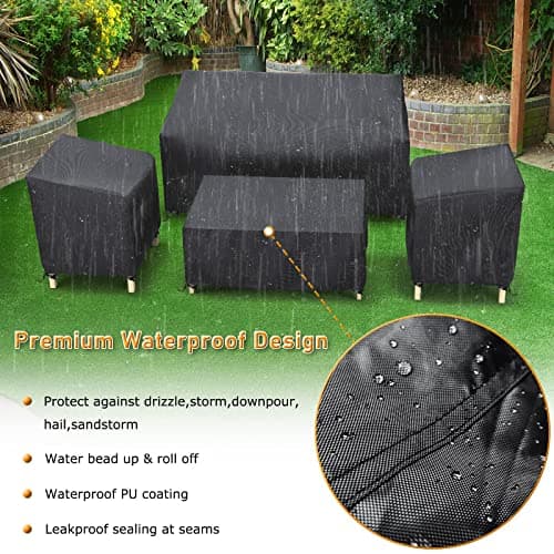 STARTWO Outdoor Waterproof Patio Furniture Covers 4-Piece Set for Chairs 32in, Loveseat 56in, Coffee Table 45in, Heavy Duty 600D, Black — view 4