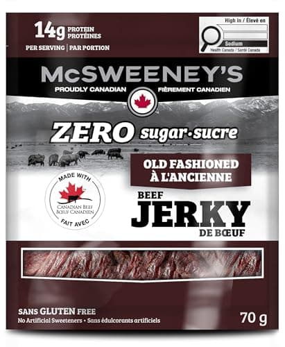 McSweeney's ZERO sugar Old Fashioned Beef Jerky.100% Made In Canada Sugar Free Snacks, School Snacks, Gluten Free, High Protein Snacks, Keto Friendly, Low Fat, Naturally Smoked, 70g (Pack of 12) — view 2