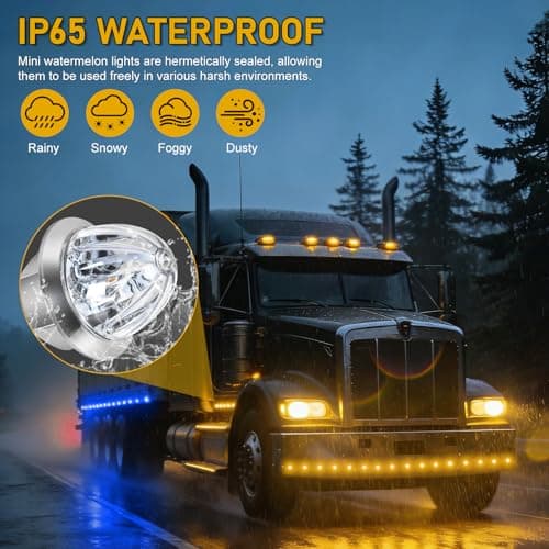 10PCS Mini Watermelon Lights, 3/4 Inch Dual Revolution Amber Turn Signal Marker to Blue Auxiliary LED Watermelon Light, IP65 Waterproof Side Clearance Tail Griller Lights, for 12V Trailers Trucks RV — view 2