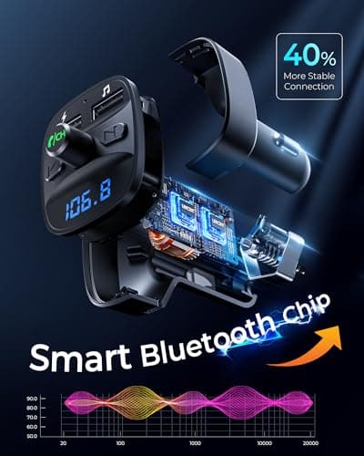 LENCENT FM Transmitter, Bluetooth FM Transmitter Wireless Radio Adapter Car Kit with Dual USB Charging Car Charger MP3 Player Support TF Card & USB Disk — view 2