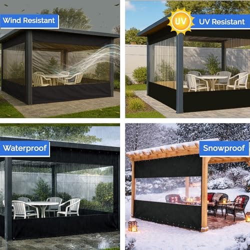 Covers & All Vinyl Outdoor Curtains for Patio Waterproof 18 oz Outdoor Clear Panel Curtains, Gazebo curtains with Brass Grommets for Pergola, Porch & Patio Walls for Winter (8 x 7 ft, Black) — view 2