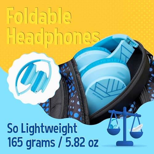 PowerLocus Kids Headphones Over-Ear, Bluetooth Wireless Headphones for Kids,with Microphone, Safe 85DB Volume Limited, Foldable with Carry Case, Audio Cable, Micro SD mode for Online Classes,PC,Phones — view 3