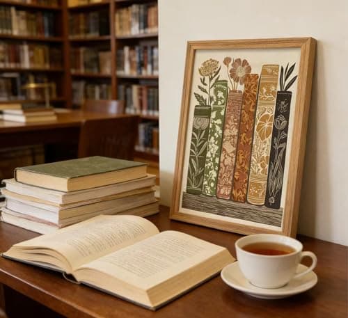 Framed Vintage Book Flower Wall Art, Botanical Floral Canvas Print Poster, Rustic Library Wall Decor for Living Room Bedroom, Boho Reading Nook Decoration, — view 5
