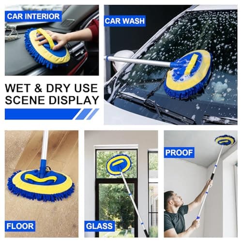 Ordenado 62" Car Wash Brush Kit Mitt Mop Sponge with Long Handle Chenille Microfiber Car Cleaning Brush Kit Supplies Car Washing Mop Kit Car Care Kit of Scratch-Free Replacement Head for Car RV Truck — view 4