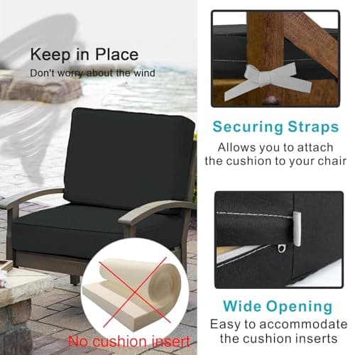 NettyPro Outdoor Cushion Slipcovers Waterproof 4 Pack Patio Chair Seat Cushion Covers with Zipper and Tie, 24 x 22 x 4 Inch, Replacement Cover Only, Black — view 3