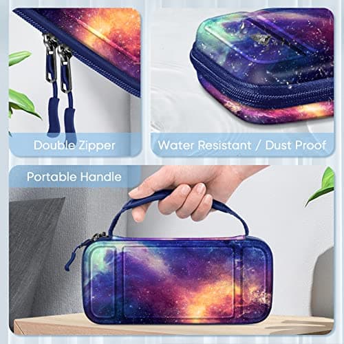 FINTIE Carrying Case for Nintendo Switch Lite 2019, [Shockproof] Hard Shell Protective Cover Travel Bag with Game Card & Micro SD Card Slots for Switch Lite Console & Accessories, Galaxy — view 3
