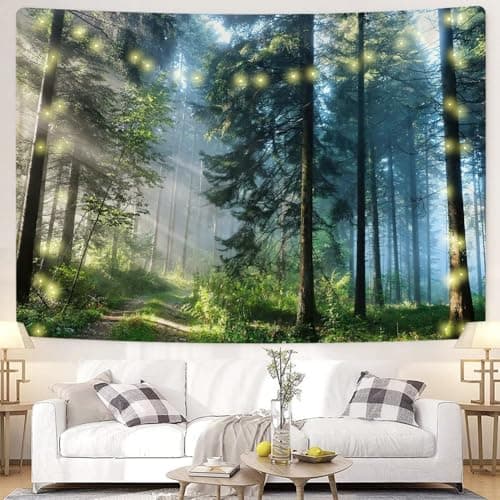 Jation Misty Forest Tapestry Sunshine Through Tree Nature Landscape Wall Tapestries Wall Hanging Poster Art for Home Headboard Dorm Decor (Forest, 200 * 150cm) — view 2