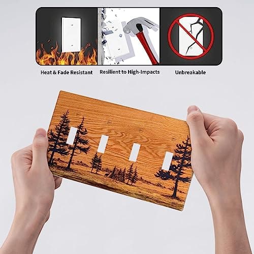 Rustic Brown Pine Tree Wood Print 4 Gang Light Switch Cover Quad Toggle Wall Plate Decorative Electrical Switchplate Faceplate for Bedroom Living Room Bathroom Home Decora(plastic) — view 5