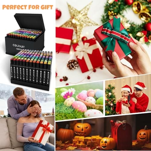 colpart 120 Colors Alcohol Markers Brush Tip Dual Tip Art Markers Christmas Gifts Marker Pens for Adult Coloring Painting Supplies Perfect for Painting, Coloring, Sketching and Drawing — view 6