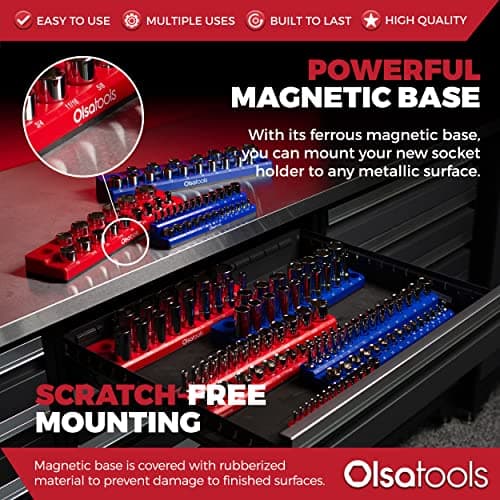 Olsa Tools Magnetic Socket Organizer - 3 Piece Socket Holder Kit - 1/2-Inch - 3/8-Inch - 1/4-Inch Drive - SAE - Red - Holds 68 Sockets - Professional-Grade Tool Organizer - Part: 1150 — view 3