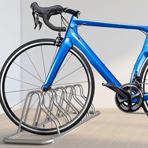 Simple Houseware 5-Bike Floor Storage Rack - Adjustable Bicycle Parking Stand & Garage Organizer for Road and Kids Bikes, Silver — view 5