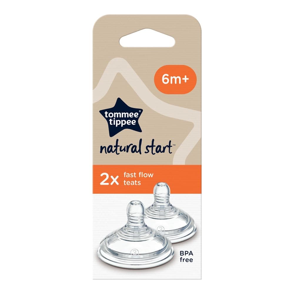Tommee Tippee Natural Start Baby Bottle Teats, Fast Flow for 6m+, Pack of 2 Breast-Like Teats for a Natural Latch, with Anti-Colic Valve and BPA Free Soft Silicone — view 2