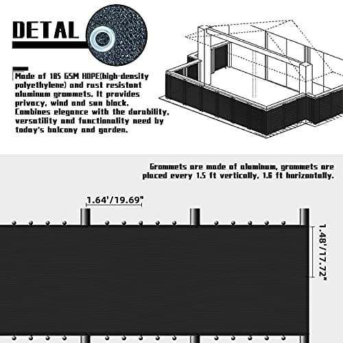 GardenLux 3'x20'Balcony Privacy Screen Cover Fence Cover UV Protection Weatherproof Windscreen Heavy Duty for Patio, Backyard,Black — view 2