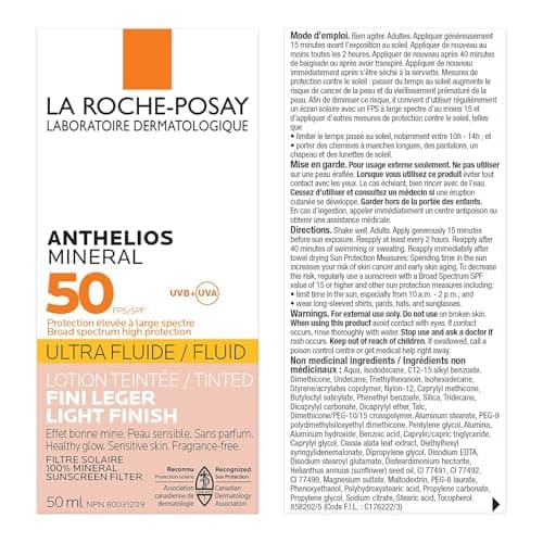 La Roche-Posay Face Sunscreen, Anthelios Tinted Mineral Ultra-Fluid SPF 50 Lotion UVA-UVB Sun Protection, Titanium Dioxide, 100% Mineral Filter, Fragrance Free, Water Resistant. Travel Size, 50ml — view 6