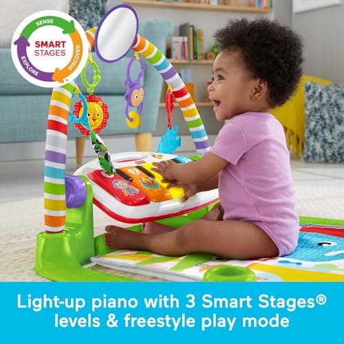 Fisher-Price Baby Playmat Deluxe Kick & Play Piano Gym Learning Toy & 2 Maracas Soft Rattles for Newborn to Toddlers Ages 0+ Months — view 3