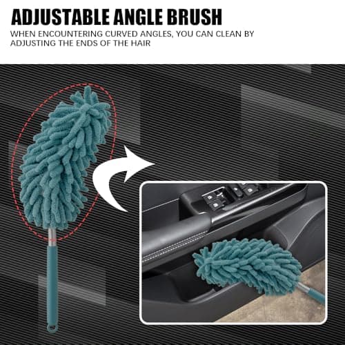Rebvugr 2PCS Car Interior Duster with Extension Pole, Car Duster, 11.8" to 31.5" Retractable Dusters Auto Dash Cleaning Tool, Soft Chenille Detailing Brush for Cleaning Vehicles, Home (Blue) — view 2
