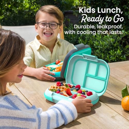 Bentgo Chill Kids Leakproof Lunch Box - 4-Compartment Bento Box with Built-In Ice Pack, 3.3 Cup Capacity, BPA-Free, Microwave & Dishwasher Safe Tray, Ages 3–7 (Aqua) — view 4