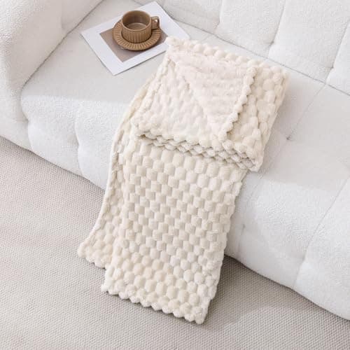 Linecooo Cream Fleece Throw Blanket 50”×60” for Couch Sofa Bed